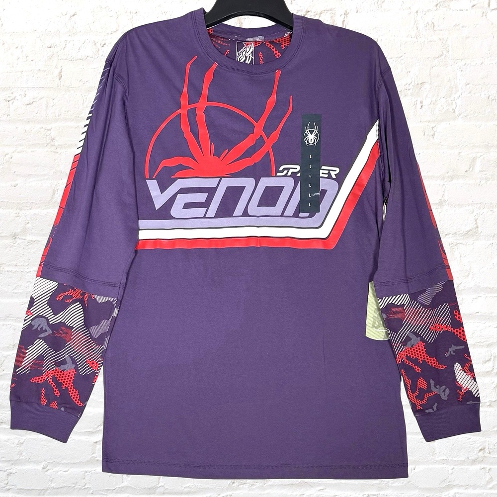 Spyder Venom‎ Long Sleeve Graphic Tee Size L Purple Red Camo Doctor Sleeve NWT